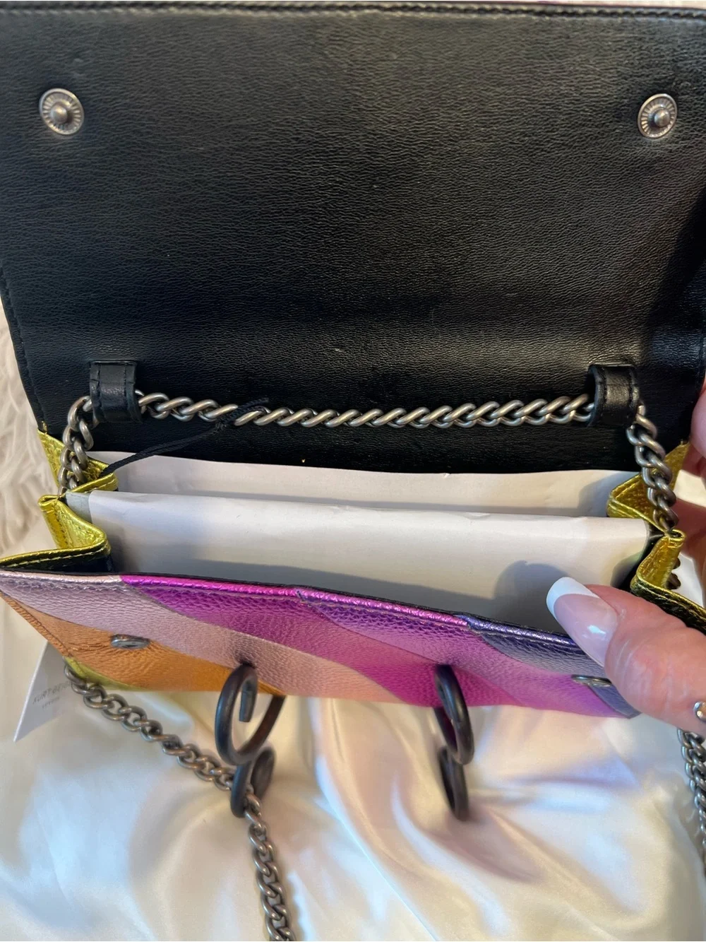 💜Kurt Geiger London rainbow-stripe metallic clutch wallet bag💜NWT